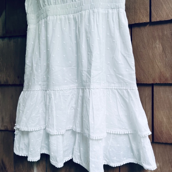 Stellah White Cotton Swiss Dot Dress M Puff Sleeve Lace Trim Tiered Skirt - Picture 16 of 16